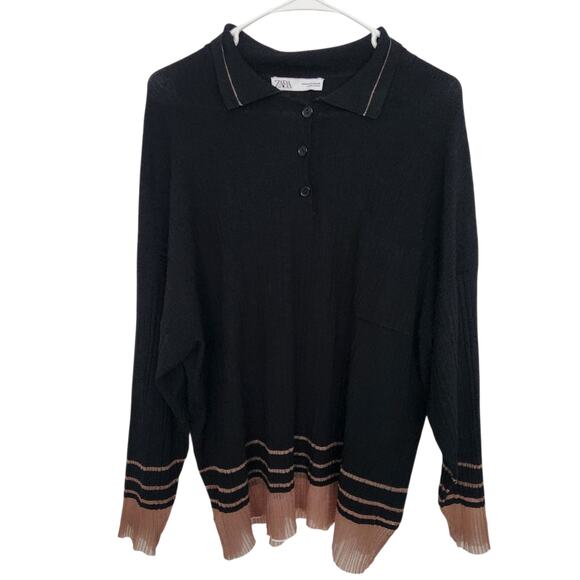 ZARA Long Sleeve Relaxed Ribbed Top S Casual Oversized - Picture 1 of 9